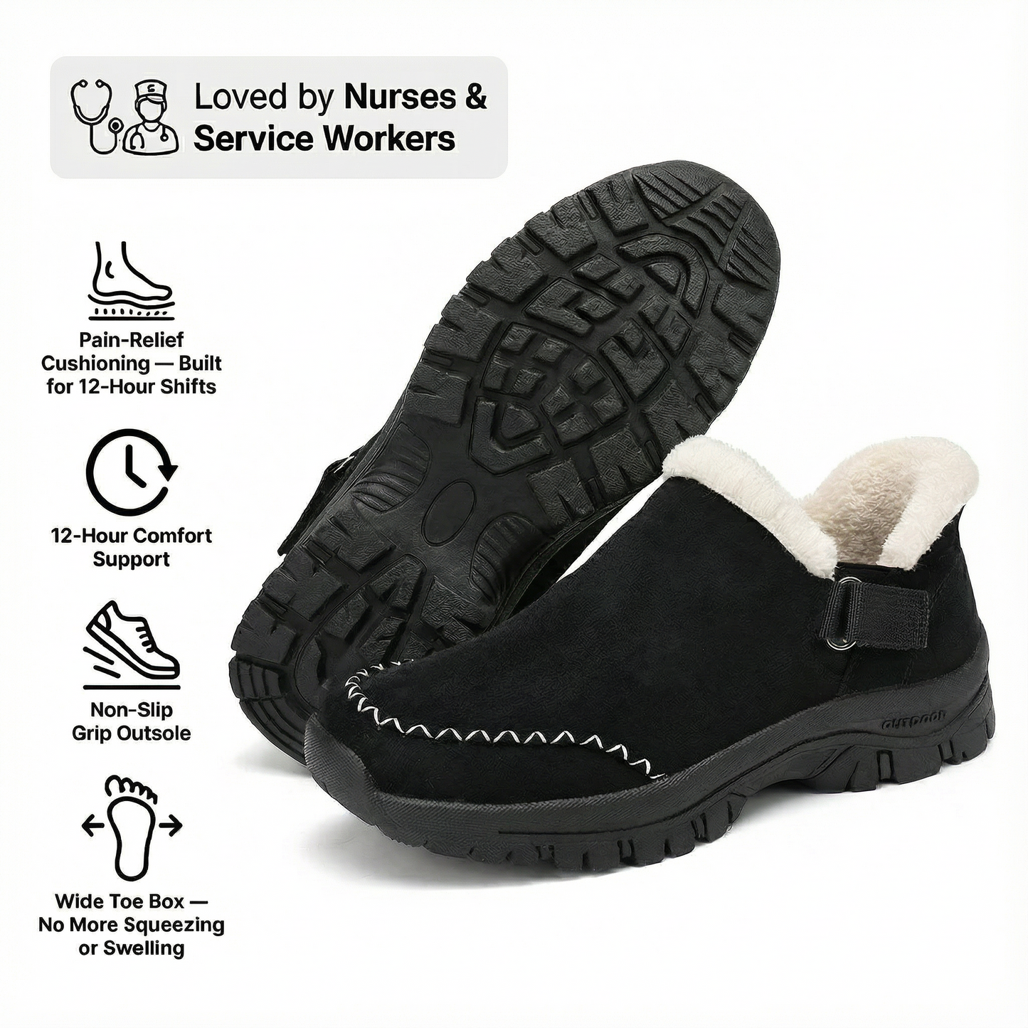 12-Hour Shift Clogs — Plantar Fasciitis & Heel Relief for Back Pain, Bunions & Wide Feet