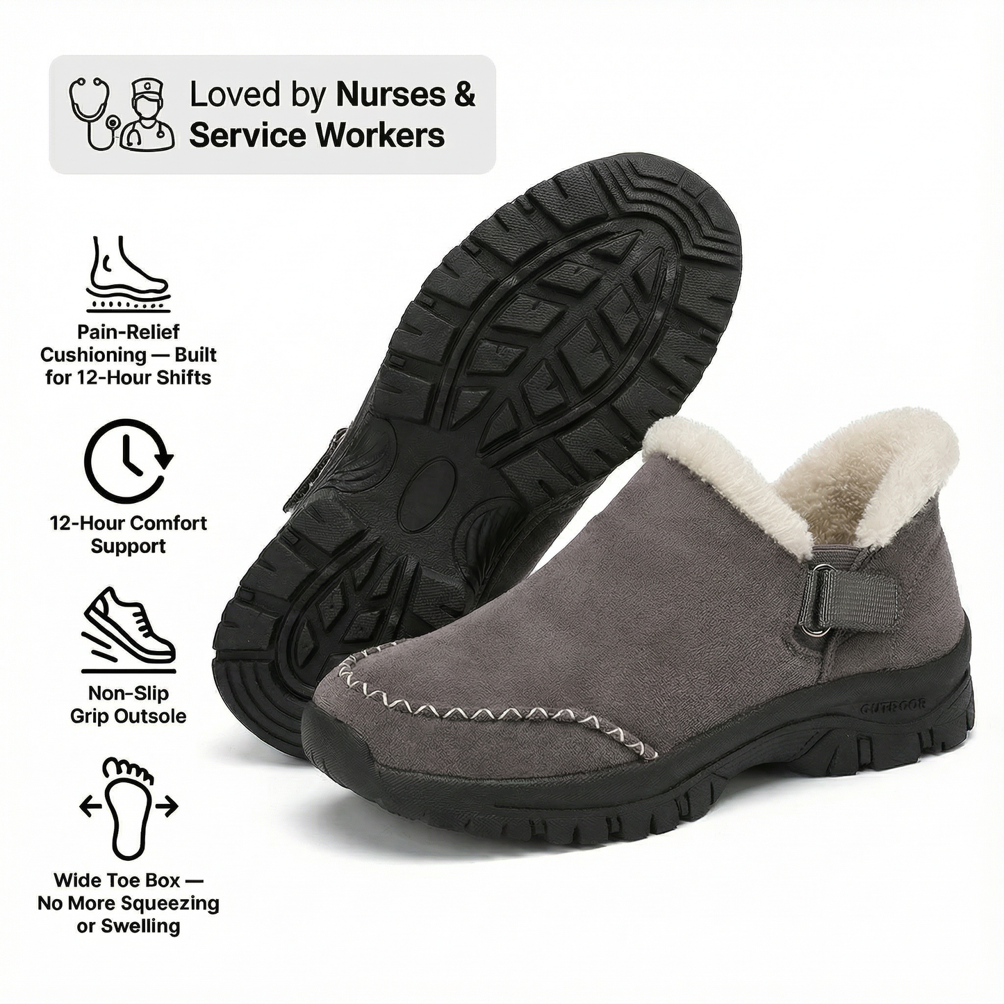 12-Hour Shift Clogs — Plantar Fasciitis & Heel Relief for Back Pain, Bunions & Wide Feet