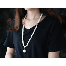 Weißes Jade Bodhi Samen Mala - 108 Perlen Armband/ Halskette