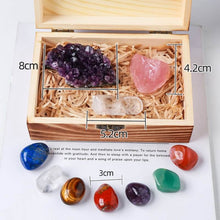 Kristall Box - Set aus 7 Chakra Steinen, Rosenquarz & Amethyst