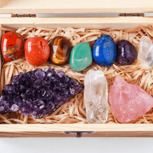 Kristall Box - Set aus 7 Chakra Steinen, Rosenquarz & Amethyst