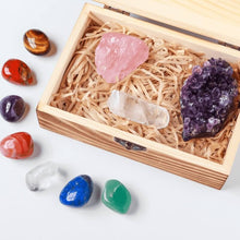 Kristall Box - Set aus 7 Chakra Steinen, Rosenquarz & Amethyst