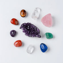 Kristall Box - Set aus 7 Chakra Steinen, Rosenquarz & Amethyst