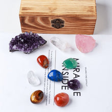 Kristall Box - Set aus 7 Chakra Steinen, Rosenquarz & Amethyst