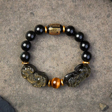 Doppel Pixiu Armband aus natürlichem Gold Obsidian
