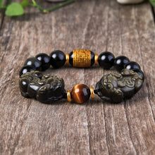 Doppel Pixiu Armband aus natürlichem Gold Obsidian