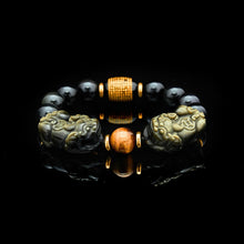 Doppel Pixiu Armband aus natürlichem Gold Obsidian