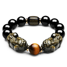 Doppel Pixiu Armband aus natürlichem Gold Obsidian
