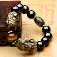 Doppel Pixiu Armband aus natürlichem Gold Obsidian