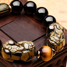 Doppel Pixiu Armband aus natürlichem Gold Obsidian
