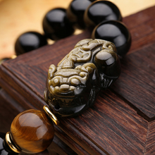 Doppel Pixiu Armband aus natürlichem Gold Obsidian