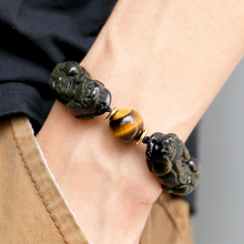 Doppel Pixiu Armband aus natürlichem Gold Obsidian