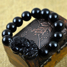 Obsidian Perlen Armband mit Pixiu - Schutz des Wohlstands
