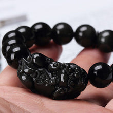 Obsidian Perlen Armband mit Pixiu - Schutz des Wohlstands