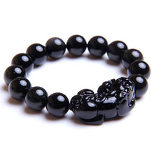 Obsidian Perlen Armband mit Pixiu - Schutz des Wohlstands