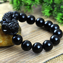 Obsidian Perlen Armband mit Pixiu - Schutz des Wohlstands
