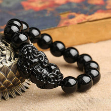 Obsidian Perlen Armband mit Pixiu - Schutz des Wohlstands
