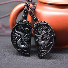 Halbes Herz Paar Halskette - Obsidian Drache & Phoenix Anhänger Set
