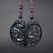 Halbes Herz Paar Halskette - Obsidian Drache & Phoenix Anhänger Set