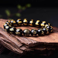 Obsidian Perlen Armband Handgefertigtes mit Mani Mantra Gravur