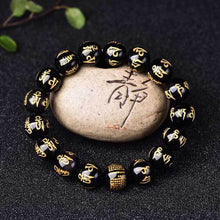 Obsidian Perlen Armband Handgefertigtes mit Mani Mantra Gravur