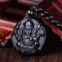 Obsidian Lord Ganesha Anhänger Hindu Kette - Halskette für Erfolg