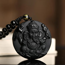 Obsidian Lord Ganesha Anhänger Hindu Kette - Halskette für Erfolg