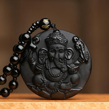 Obsidian Lord Ganesha Anhänger Hindu Kette - Halskette für Erfolg