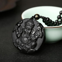 Obsidian Lord Ganesha Anhänger Hindu Kette - Halskette für Erfolg