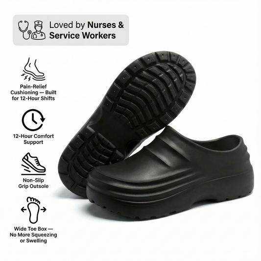 12-Hour Shift Clogs – Built-In Arch Support for Plantar Fasciitis, Wide Toe Box, Non-Slip