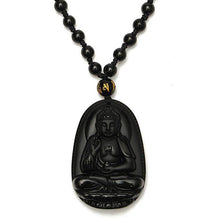 Schwarzer Obsidian Buddha Halskette - Schutz & Mut