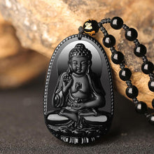 Schwarzer Obsidian Buddha Halskette - Schutz & Mut