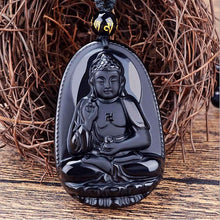 Schwarzer Obsidian Buddha Halskette - Schutz & Mut