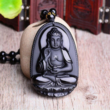 Schwarzer Obsidian Buddha Halskette - Schutz & Mut