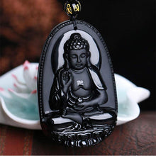 Schwarzer Obsidian Buddha Halskette - Schutz & Mut