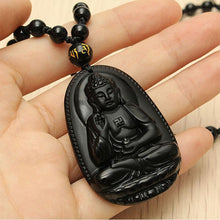Schwarzer Obsidian Buddha Halskette - Schutz & Mut