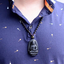 Schwarzer Obsidian Buddha Halskette - Schutz & Mut
