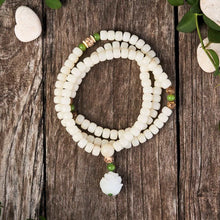 Weißes Jade Bodhi Samen Mala - 108 Perlen Armband/ Halskette