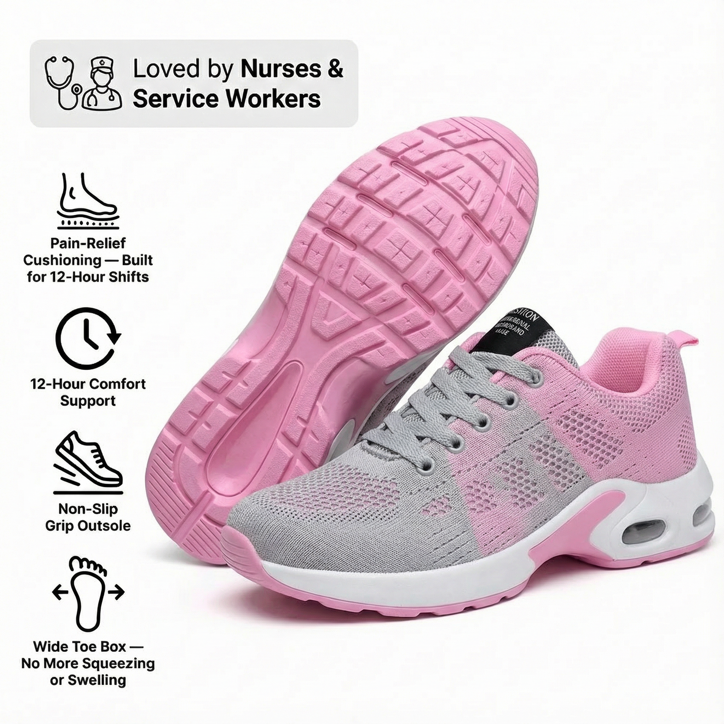 12-Hour Shift Shoes for All-Day Foot, Knee & Back Pain Relief (BOGO)